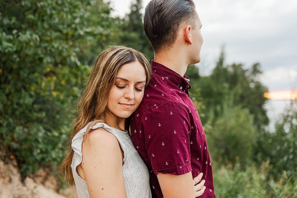 Cliffside proposal photos overlooking Lake Michigan