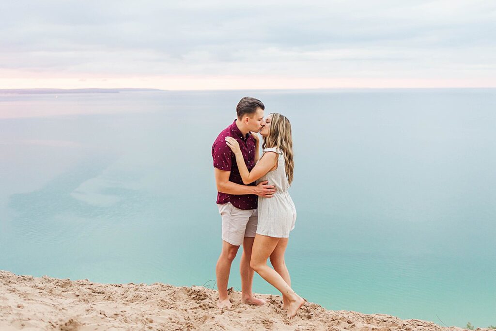 Cliffside proposal photos overlooking Lake Michigan