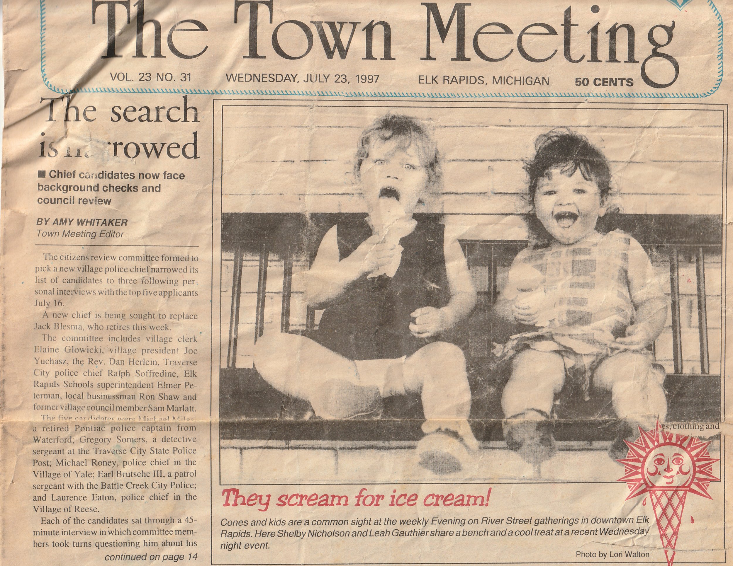 A photo my mom took of me and a friend that made it into the Elk Rapids newspaper.