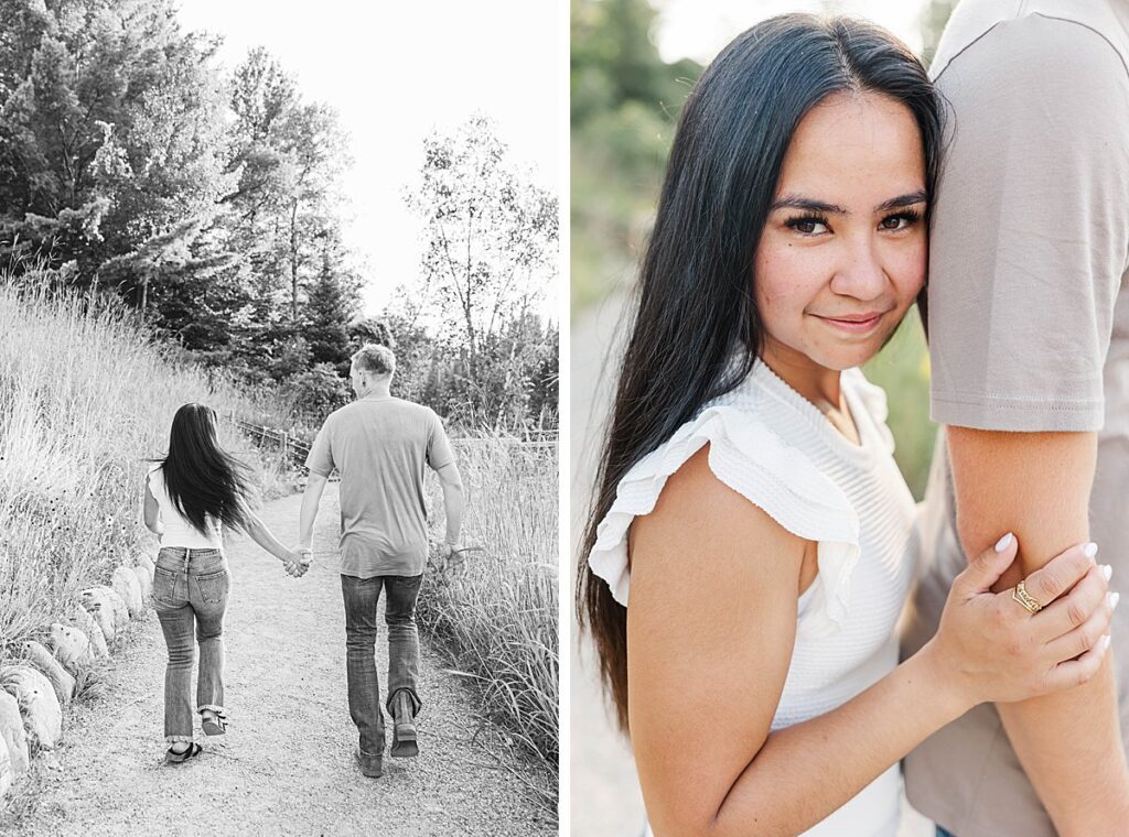 Candid engagement session capturing genuine joy and connection in Northern Michigan.