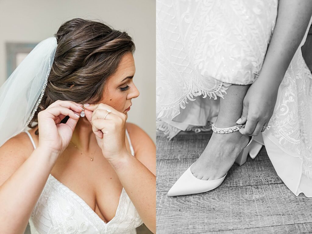Bride getting ready with romantic details before her BlueBridge Event Center wedding
