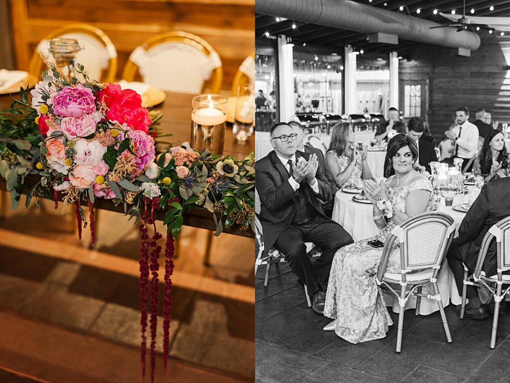 Wedding reception details with romantic candlelight at BlueBridge Event Center