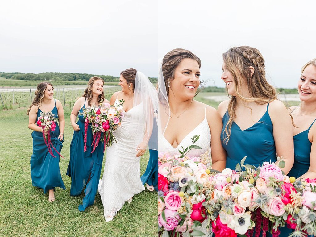 Bridal party celebrating together at Bonobo Winery in Northern Michigan
