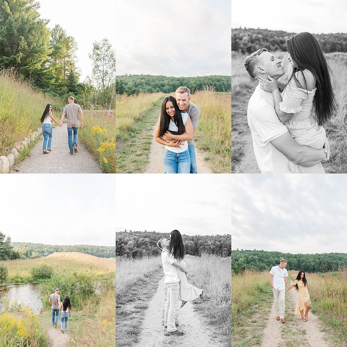  A romantic engagement session at Brown Bridge in Kingsley, Michigan, near Traverse City. The couple shared sweet moments in the natural beauty of Northern Michigan, surrounded by golden-hour light and scenic outdoor landscapes. 
