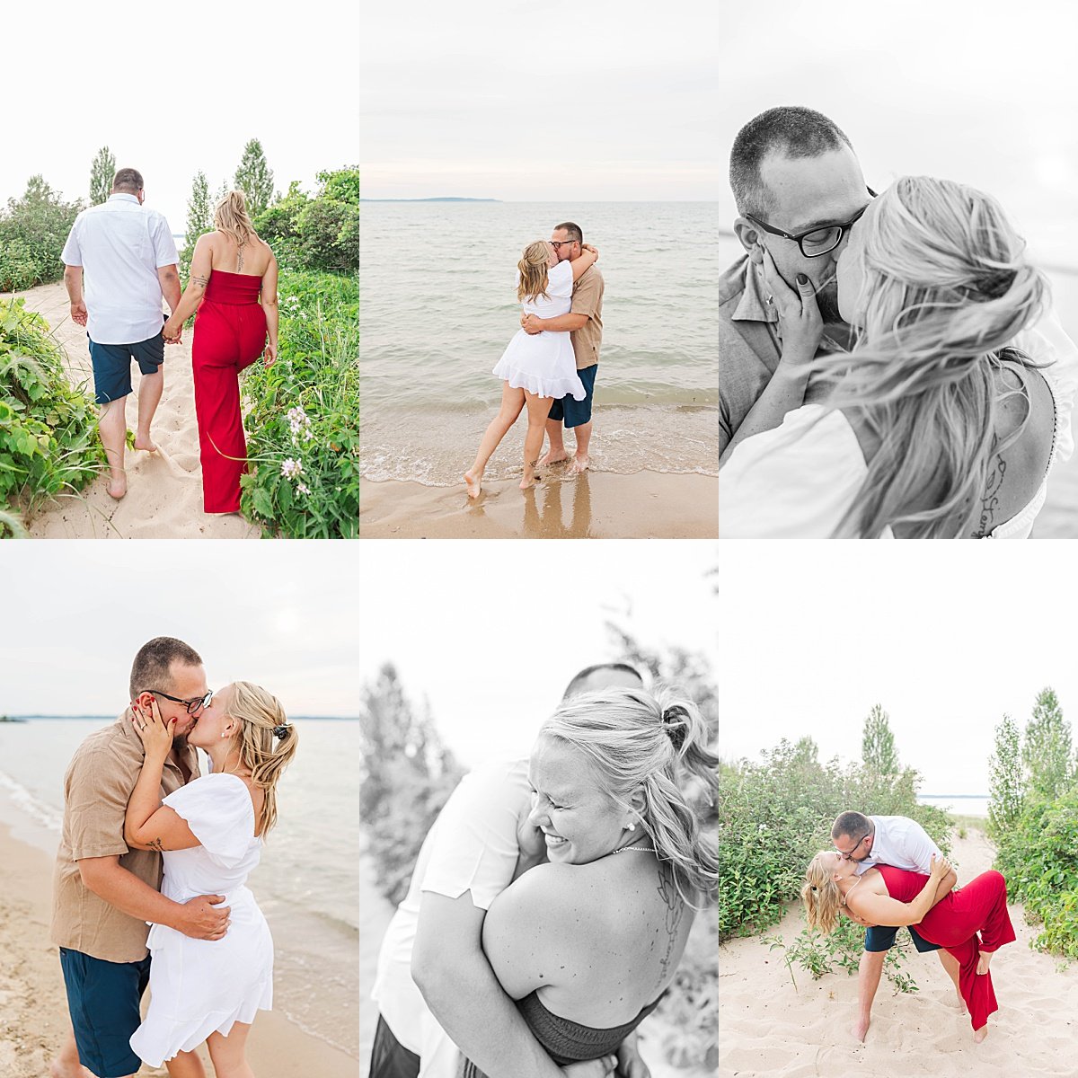  Courtney & Jay’s engagement session at The Dam Beach in Elk Rapids was everything—barefoot in the sand, lake views, and so many sweet moments. Northern Michigan is seriously the best for sessions like this! 