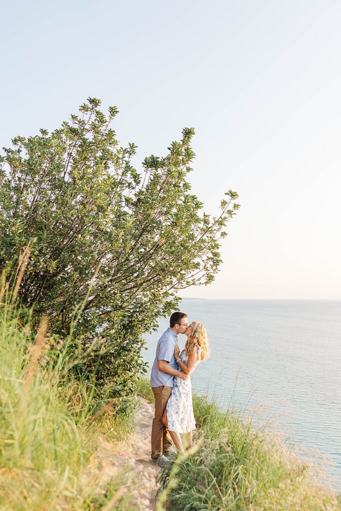 Wide landscape engagement photo at Empire Bluff Trail with Lake Michigan views