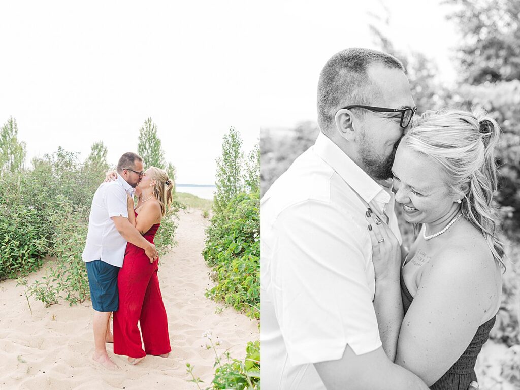 Playful engagement session on the beach in Northern Michigan