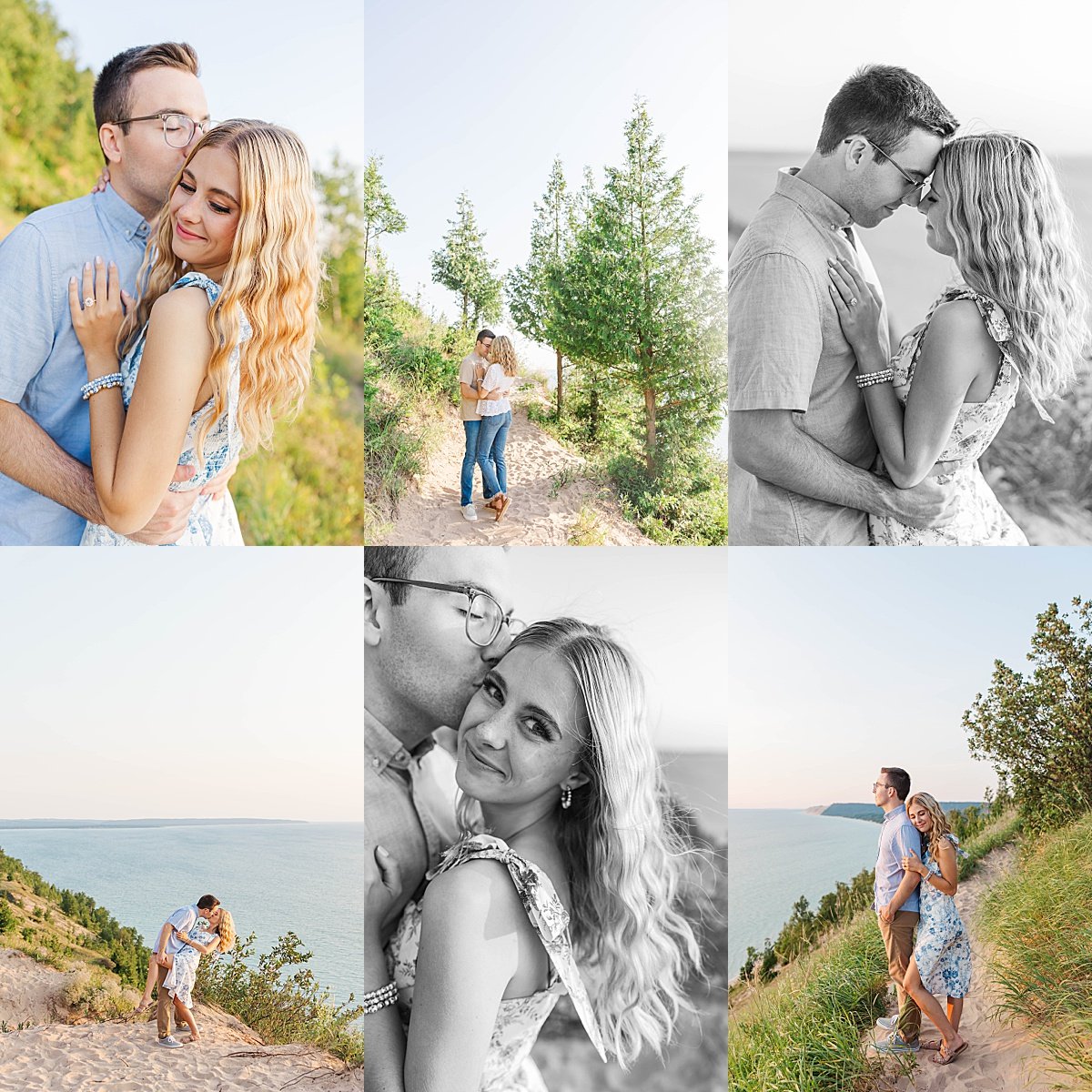  A romantic engagement session at Empire Bluff Trail near Sleeping Bear Dunes in Northern Michigan. Cameron & Brooke embraced the stunning Lake Michigan views, golden-hour light, and breathtaking scenery for their dreamy outdoor engagement photos. 