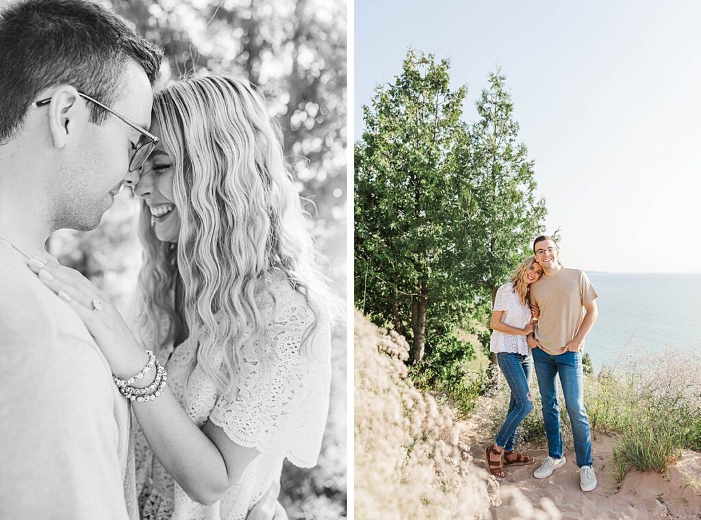 Natural engagement photos at Empire Bluff in Northern Michigan