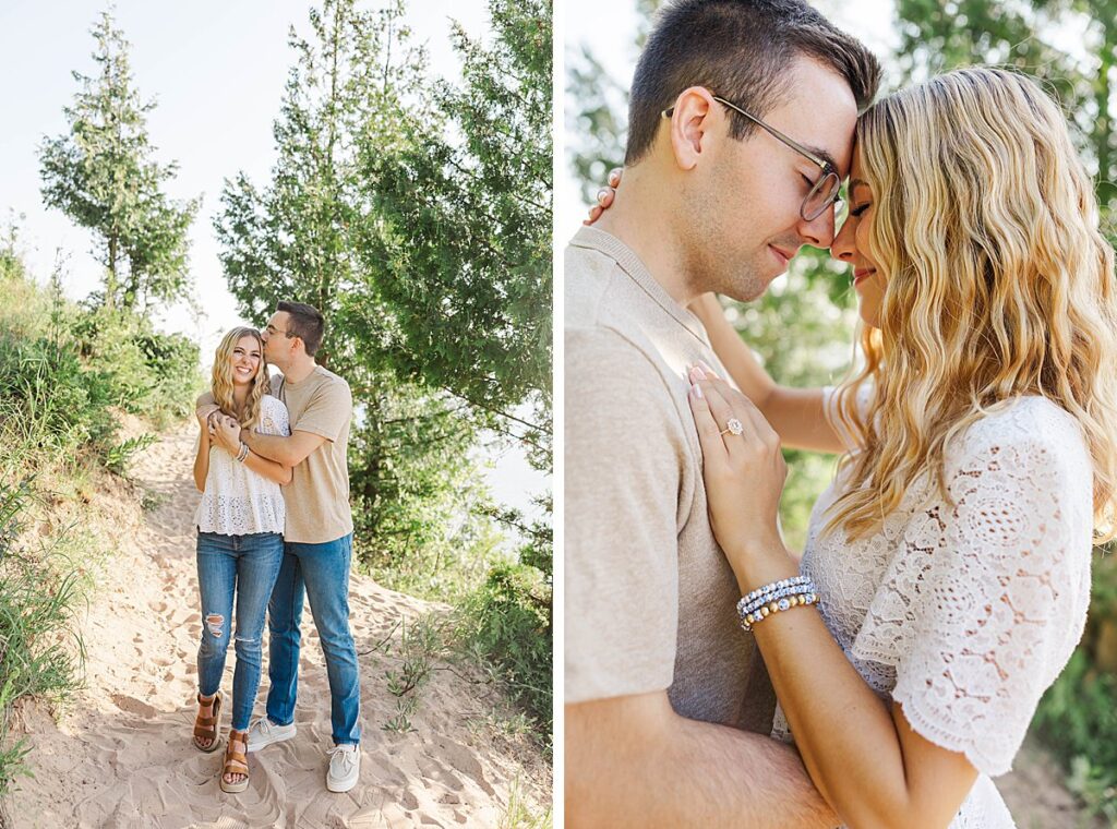 Natural engagement photos at Empire Bluff in Northern Michigan
