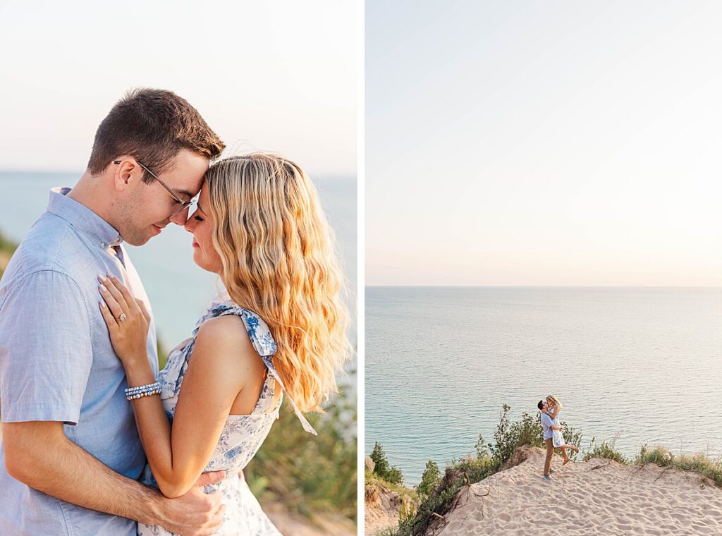 Engagement photos at Empire Bluff Trail featuring Northern Michigan coastline