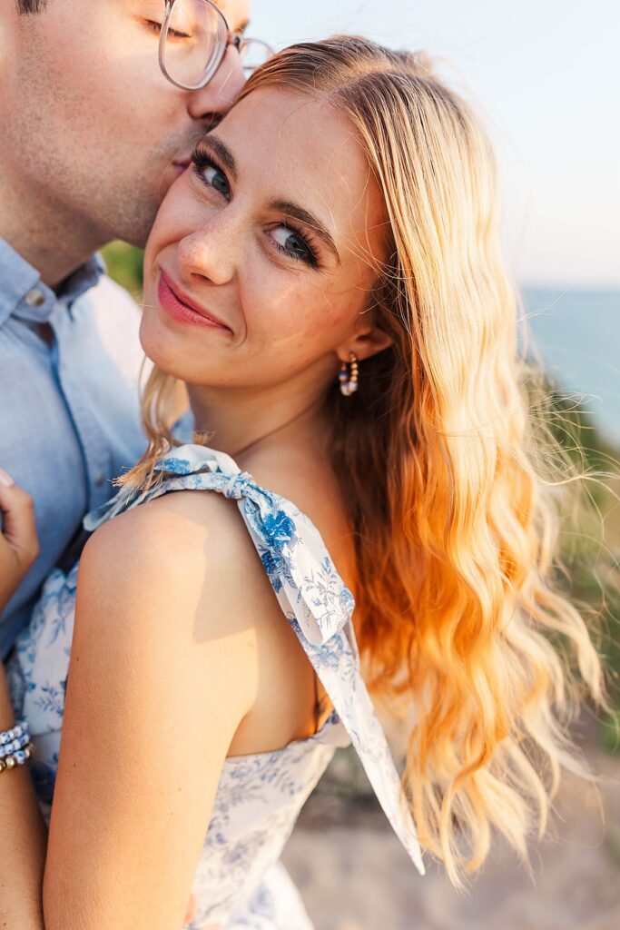 Empire Bluff engagement photos at golden hour in Northern Michigan