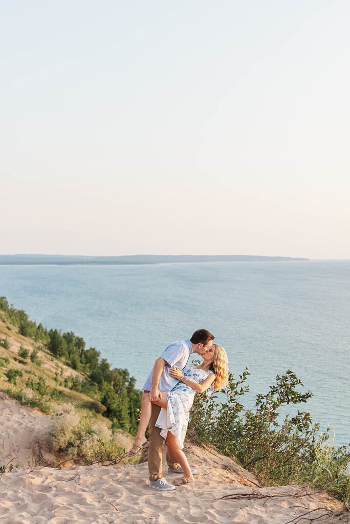 Wide landscape engagement photo at Empire Bluff Trail with Lake Michigan views