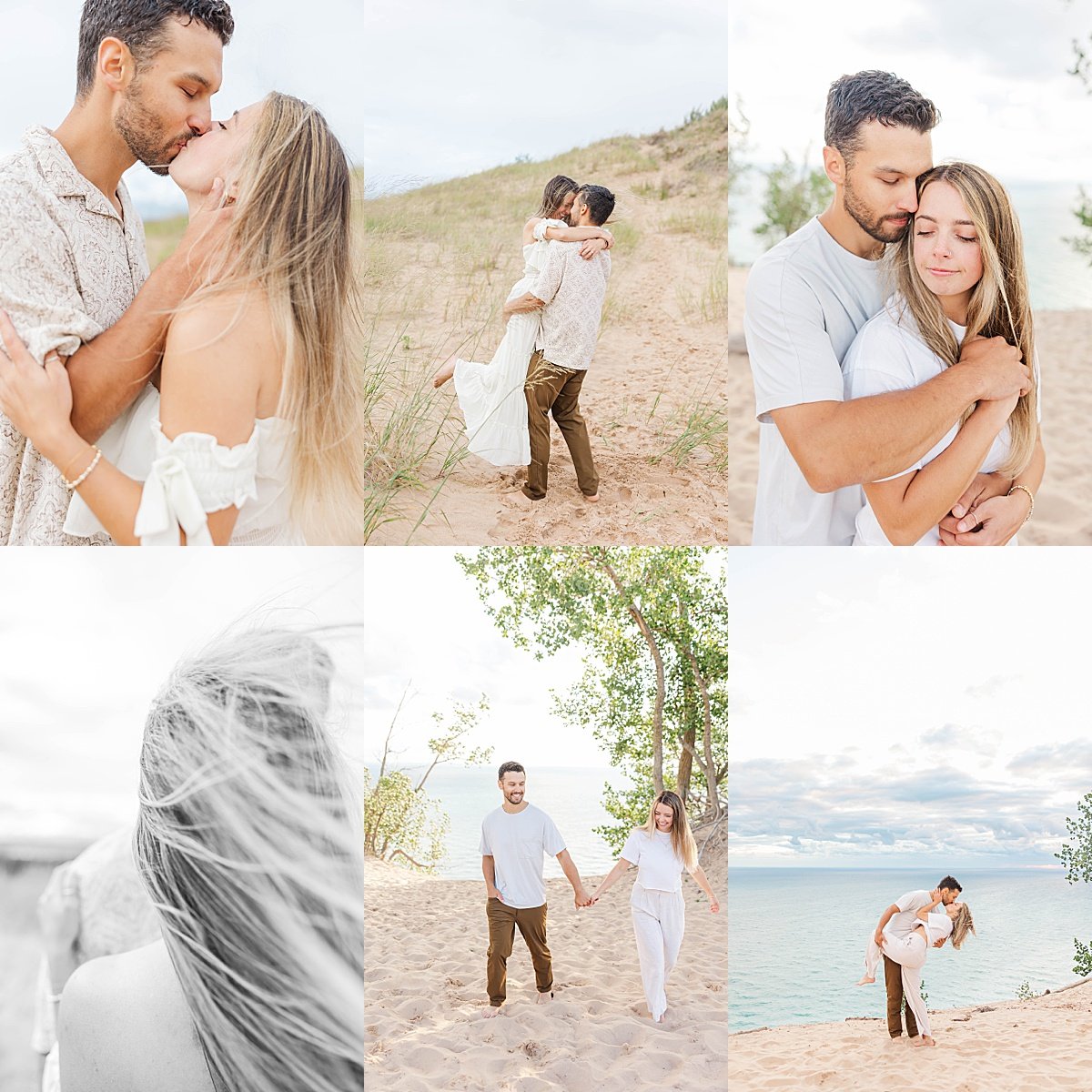  AJ & Delaney’s romantic engagement session at Pierce Stocking Scenic Drive in Sleeping Bear Dunes, Michigan. Captured at sunset, this breathtaking location near Traverse City features panoramic Lake Michigan views, golden-hour light, and stunning dune overlooks. 