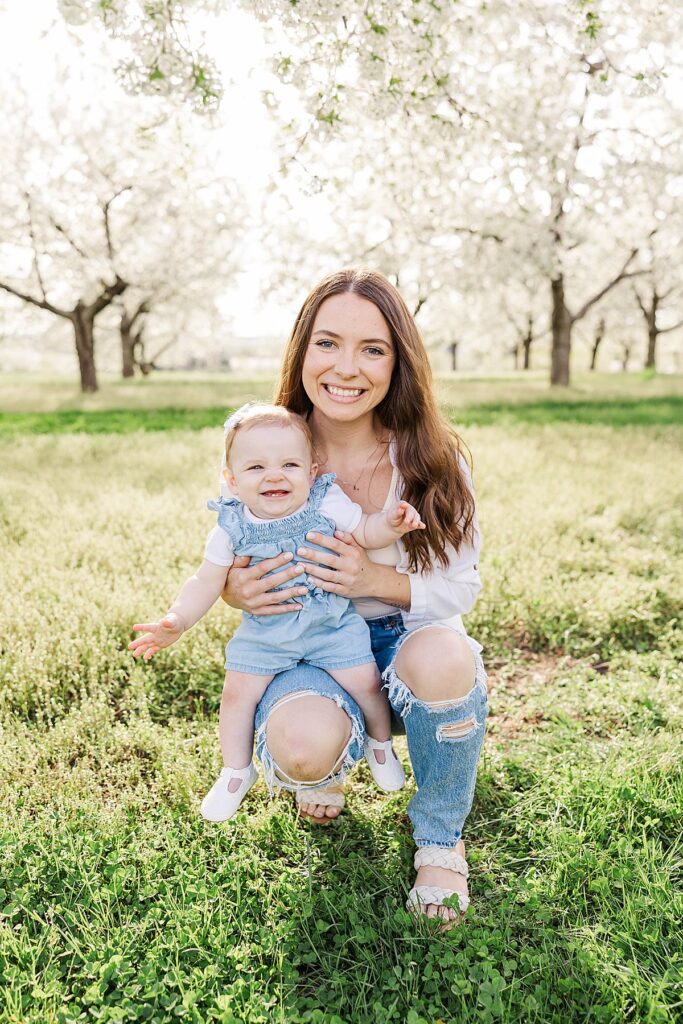 Timeless family portrait in a Northern Michigan cherry orchard