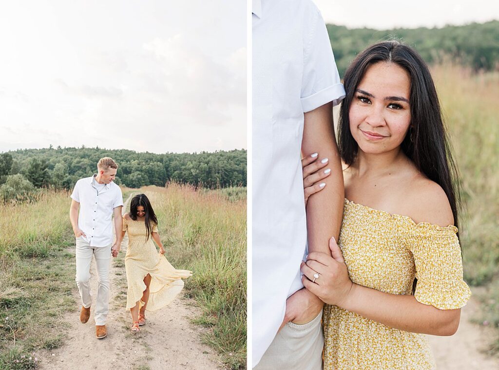 Timeless engagement photos in Northern Michigan focused on connection and movement.