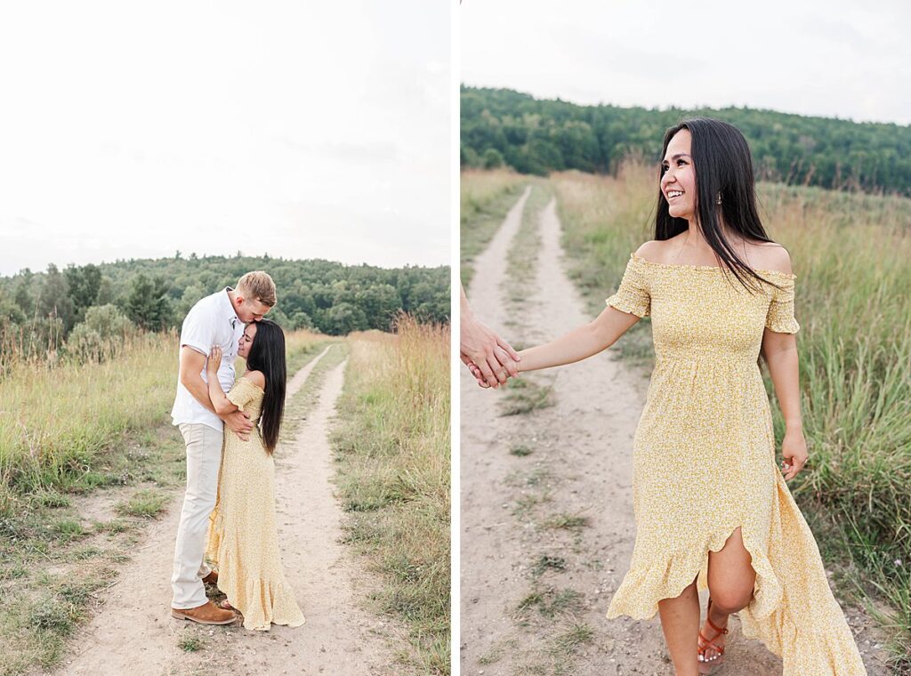 Northern Michigan engagement session capturing natural connection and relaxed moments.
