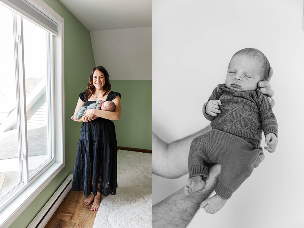 New mom cuddling her baby during an in-home newborn session