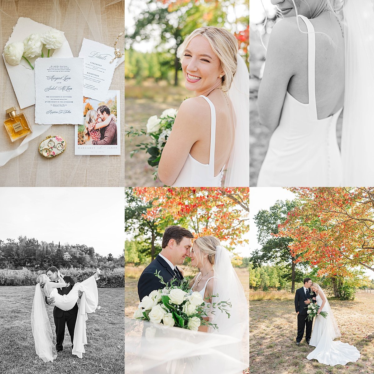  Jakob & Margaret’s beautiful fall wedding in Kalkaska, Michigan, was filled with love, joy, and timeless moments. Their stunning reception at The Mill Pond Event Center made for the perfect Northern Michigan wedding celebration! 