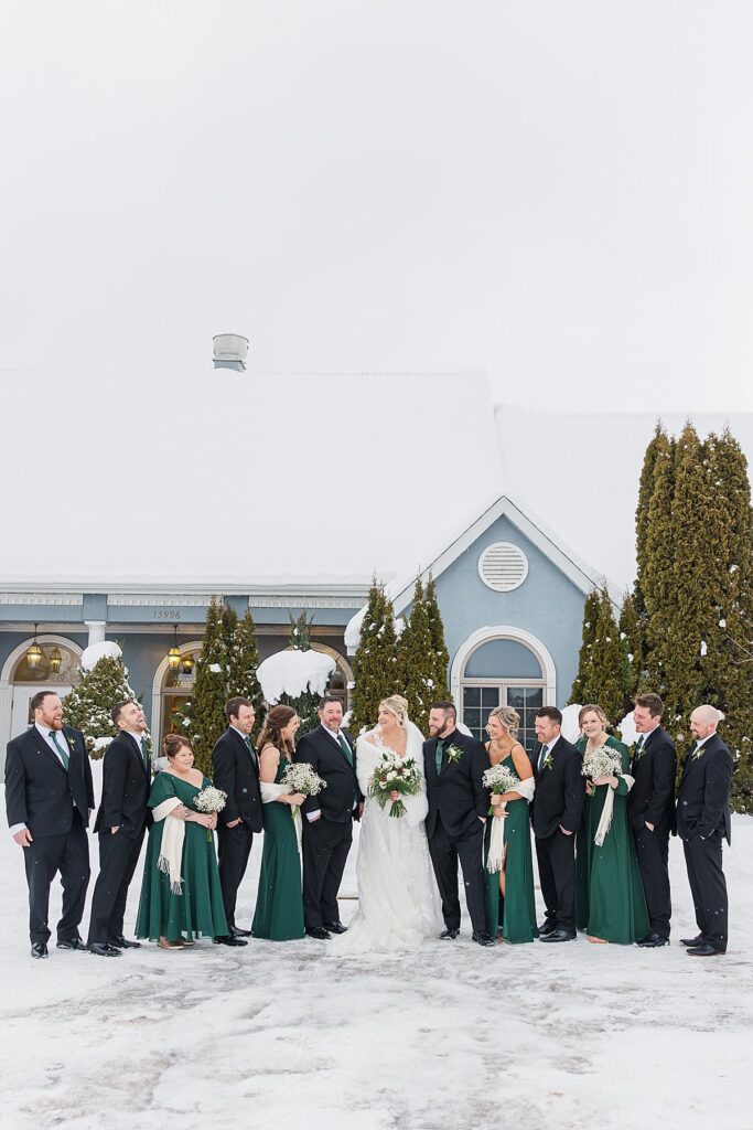 Winter wedding celebration surrounded by loved ones