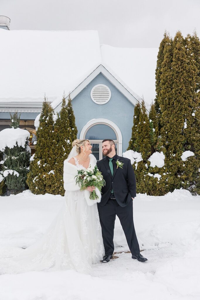 Bride and groom winter wedding portraits at Greystone Weddings