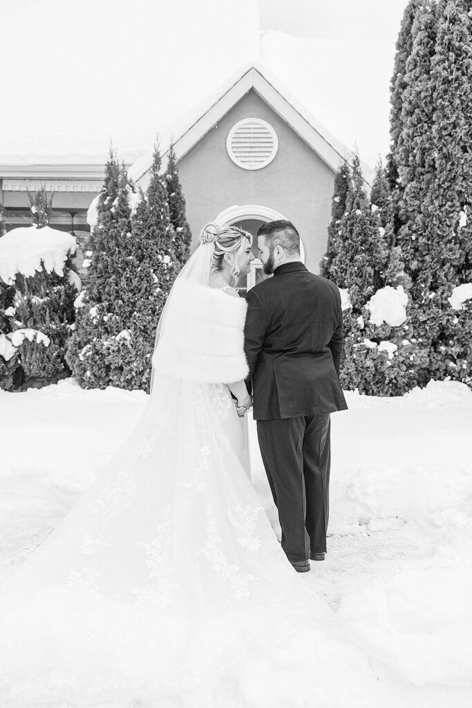 Bride and groom winter wedding portraits at Greystone Weddings