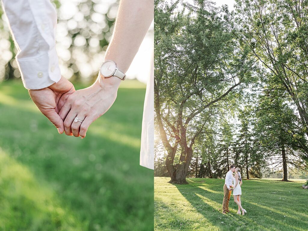 Natural engagement photography on family property in Michigan
