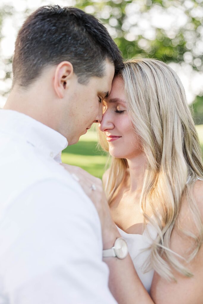 Elegant couple portraits during a Michigan engagement session on private land