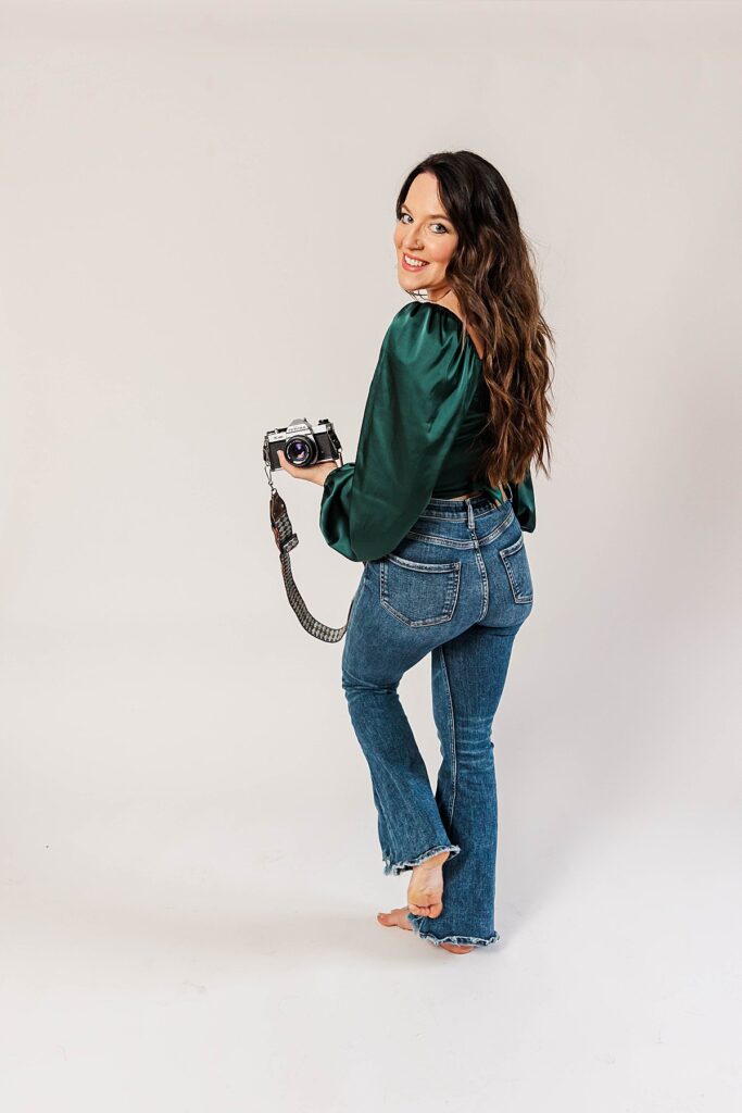 Editorial headshot photographed in a Traverse City studio