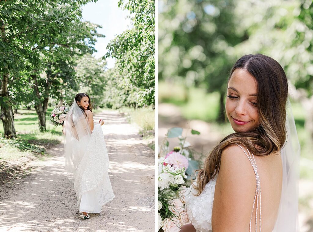 Bride portraits at Bay View at Gallagher Farms before the ceremony in Northern Michigan