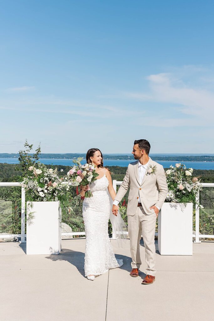 Waterfront ceremony at a Traverse City wedding overlooking Lake Michigan