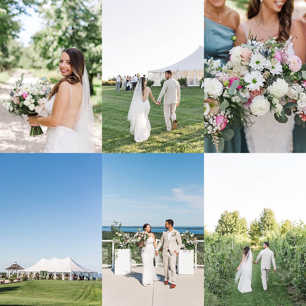 Wedding day highlights collage from Bayview Weddings at Gallagher Farms in Northern Michigan
