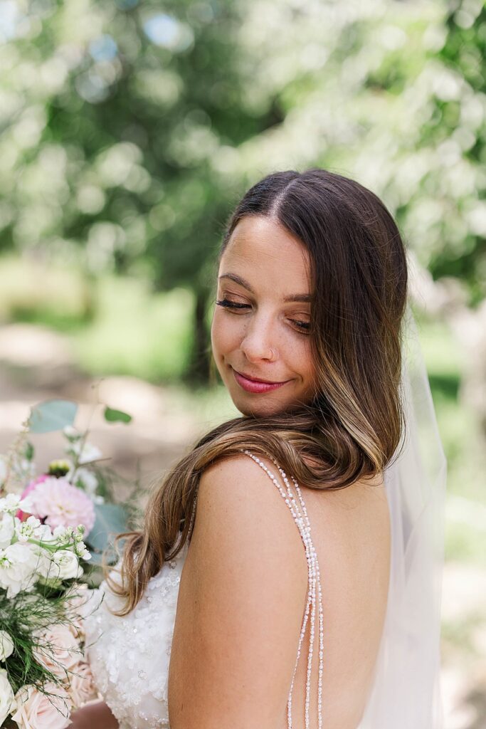 Soft bridal portrait at Gallagher Farms during a Bayview wedding in Northern Michigan