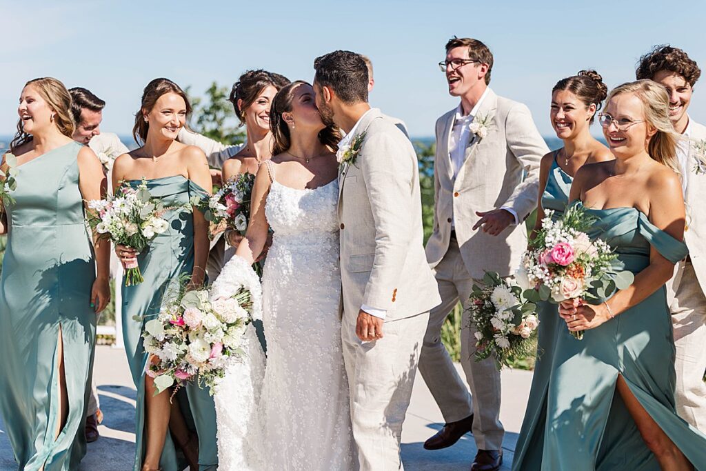 Bridal party laughing together at Bayview Weddings at Gallagher Farms