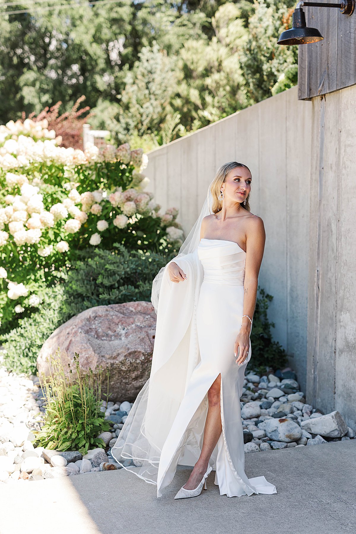 Bride in her wedding dress during getting ready at Heritage Wedding Barns