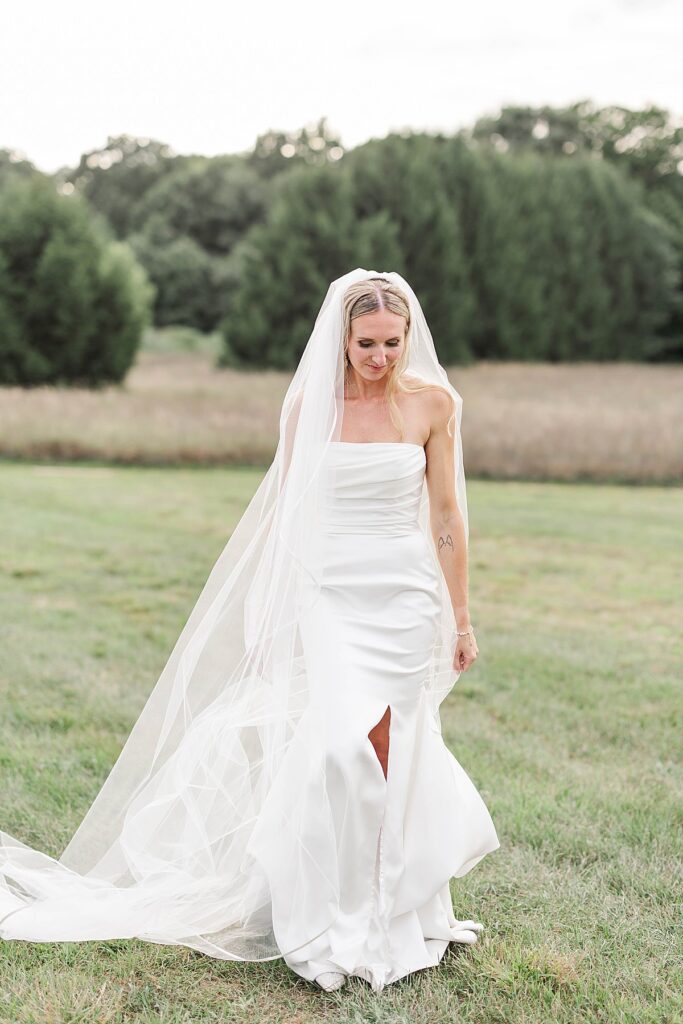 Bride portrait with flowing veil during wedding day portraits