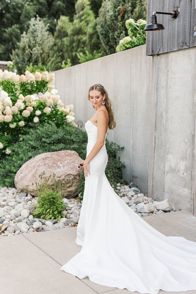 Bride in her wedding dress during getting ready at Heritage Wedding Barns