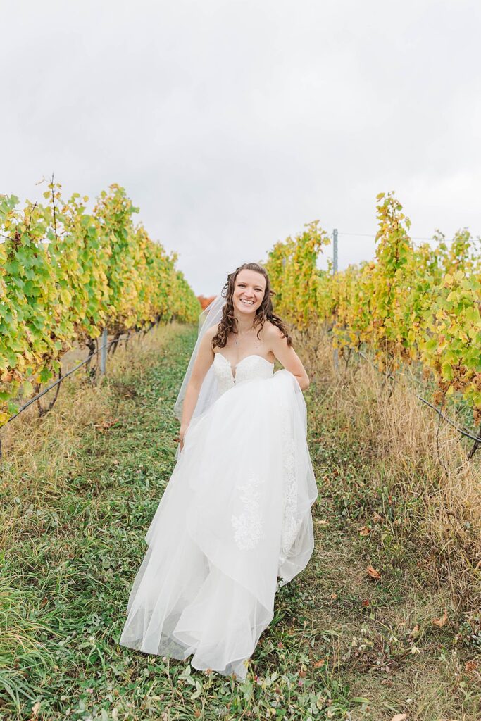 Bride portraits with soft fall tones in Northern Michigan