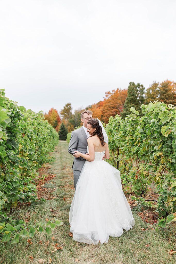 Bride and groom walking together on their wedding day