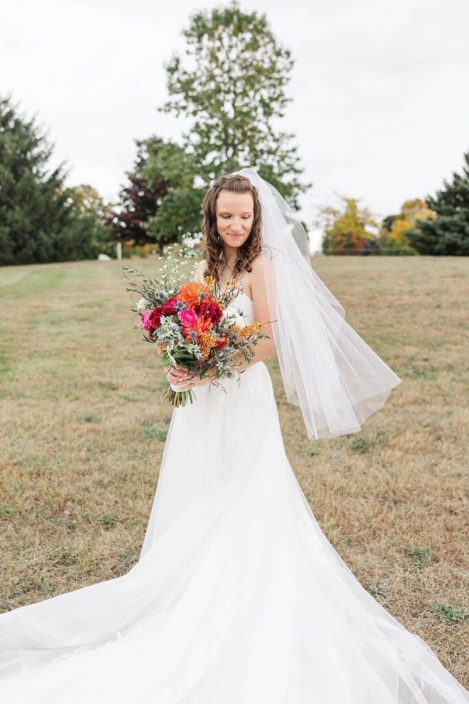 Bride in her wedding dress during a Northern Michigan wedding