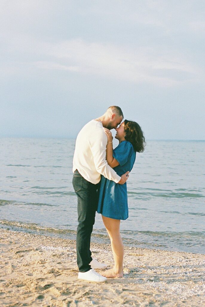 Lake Michigan beach engagement photos in Northern Michigan at sunset