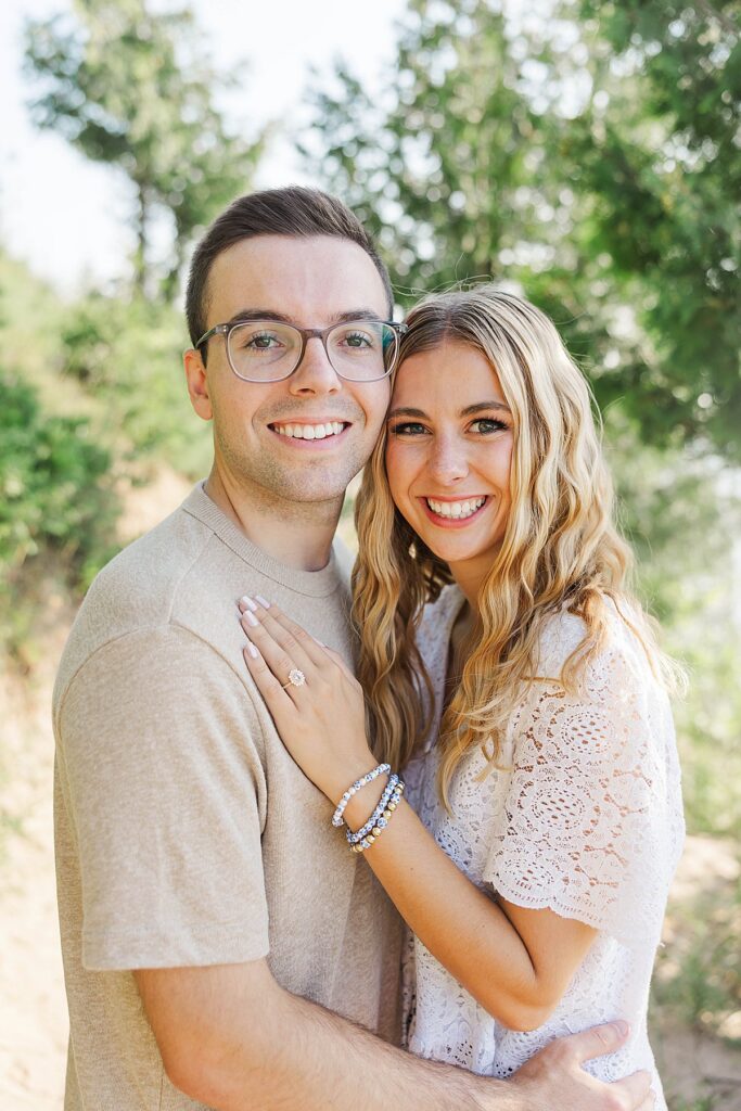 Northern Michigan couple portrait session with engaged couple outdoors in natural light