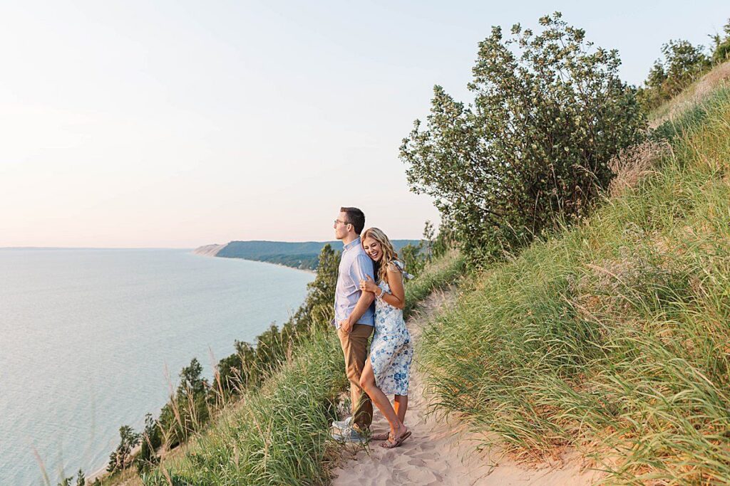 Northern Michigan engagement session overlooking Lake Michigan at Empire Bluff Trail