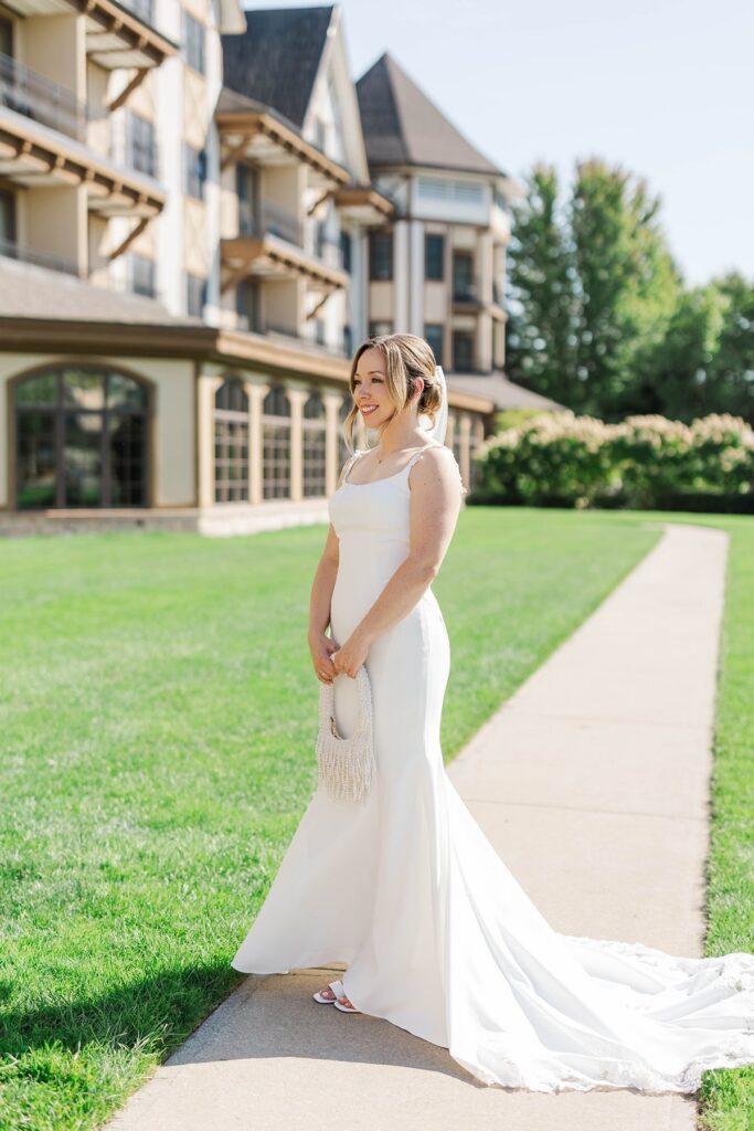 Bride portrait outside a luxury Northern Michigan wedding venue
