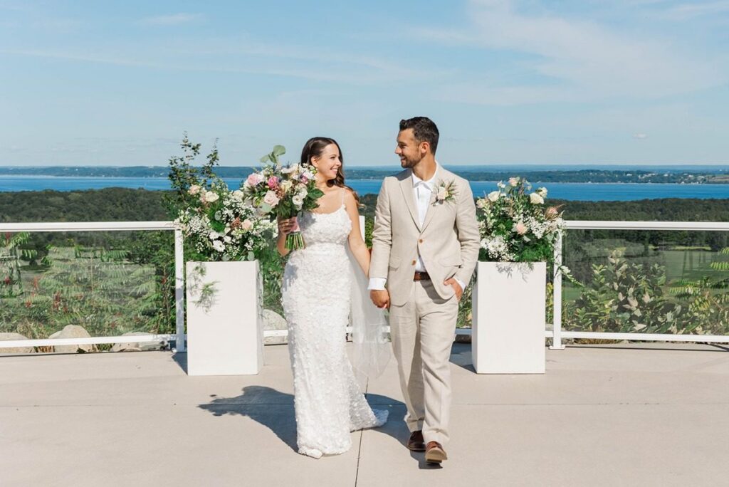 Wedding portraits overlooking Grand Traverse Bay in Northern Michigan