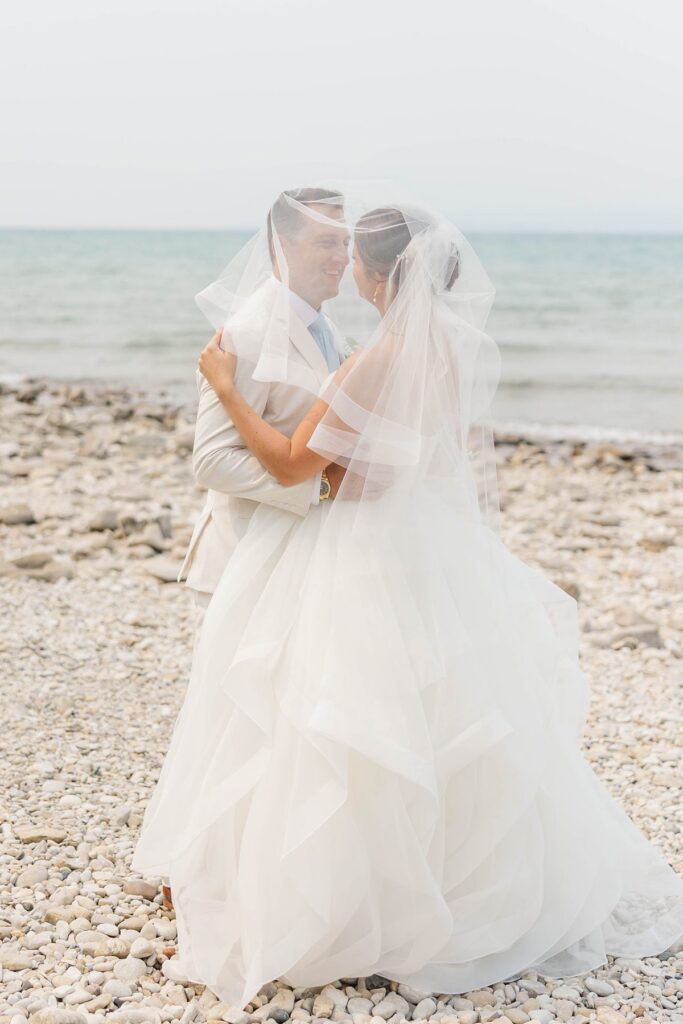 Waterfront wedding portraits in Petoskey, Michigan