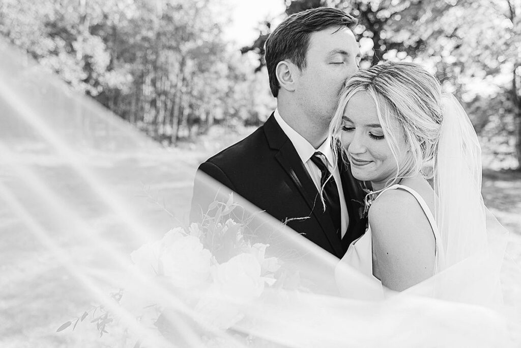 Romantic black and white wedding portrait during a Northern Michigan wedding weekend