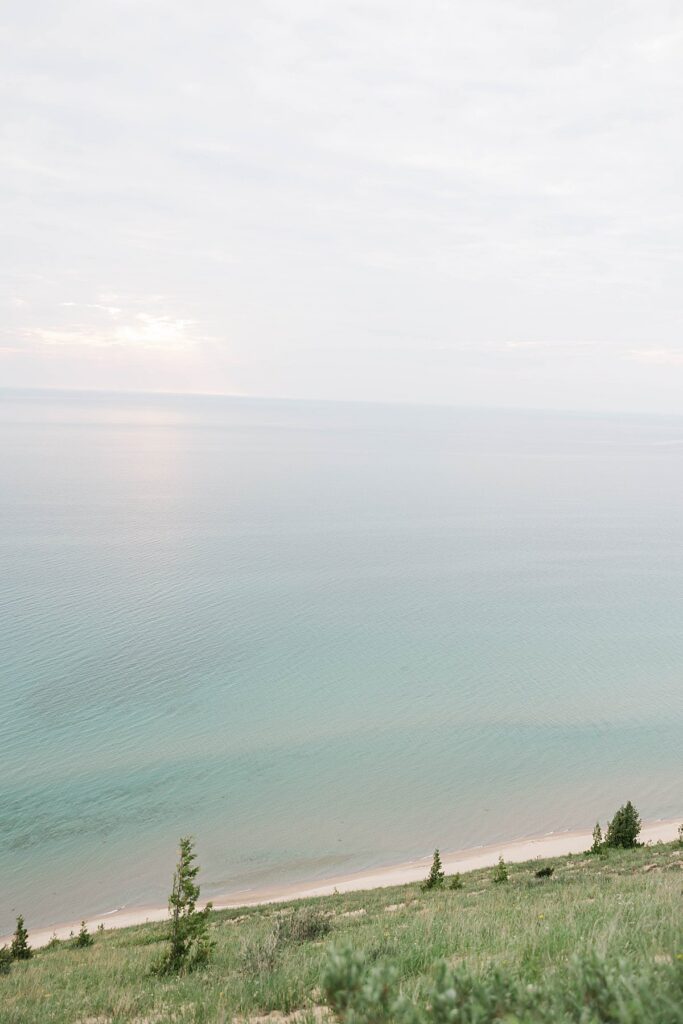 Lake Michigan overlook in Northern Michigan during wedding weekend season