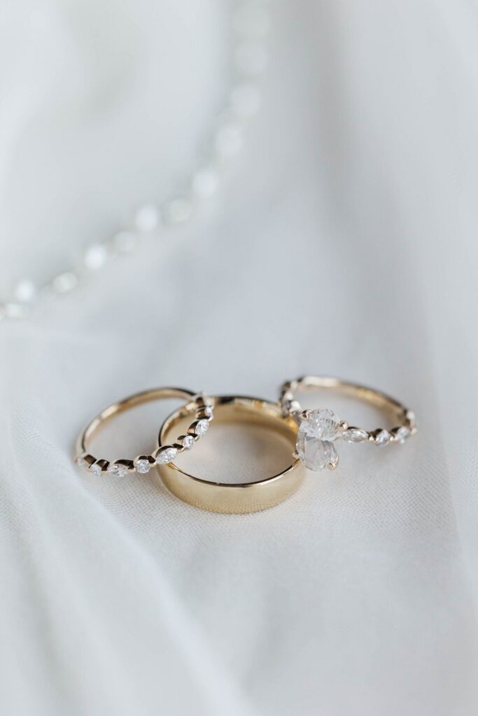Wedding rings photographed before a Lavender Hill Farm wedding in Northern Michigan