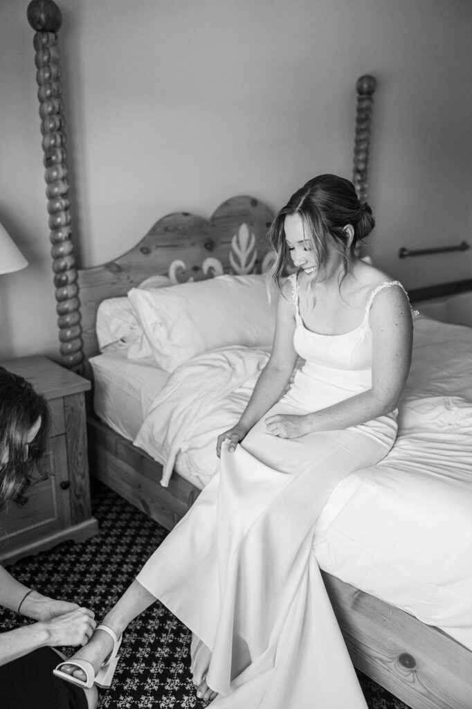 Bride getting ready at Boyne Mountain Resort before her Lavender Hill Farm wedding